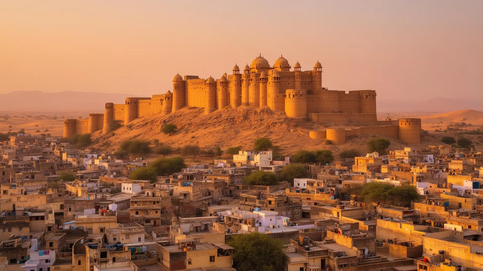 Jaisalmer Fort glowing golden above the old city, a highlight of the Jodhpur to Jaisalmer itinerary.